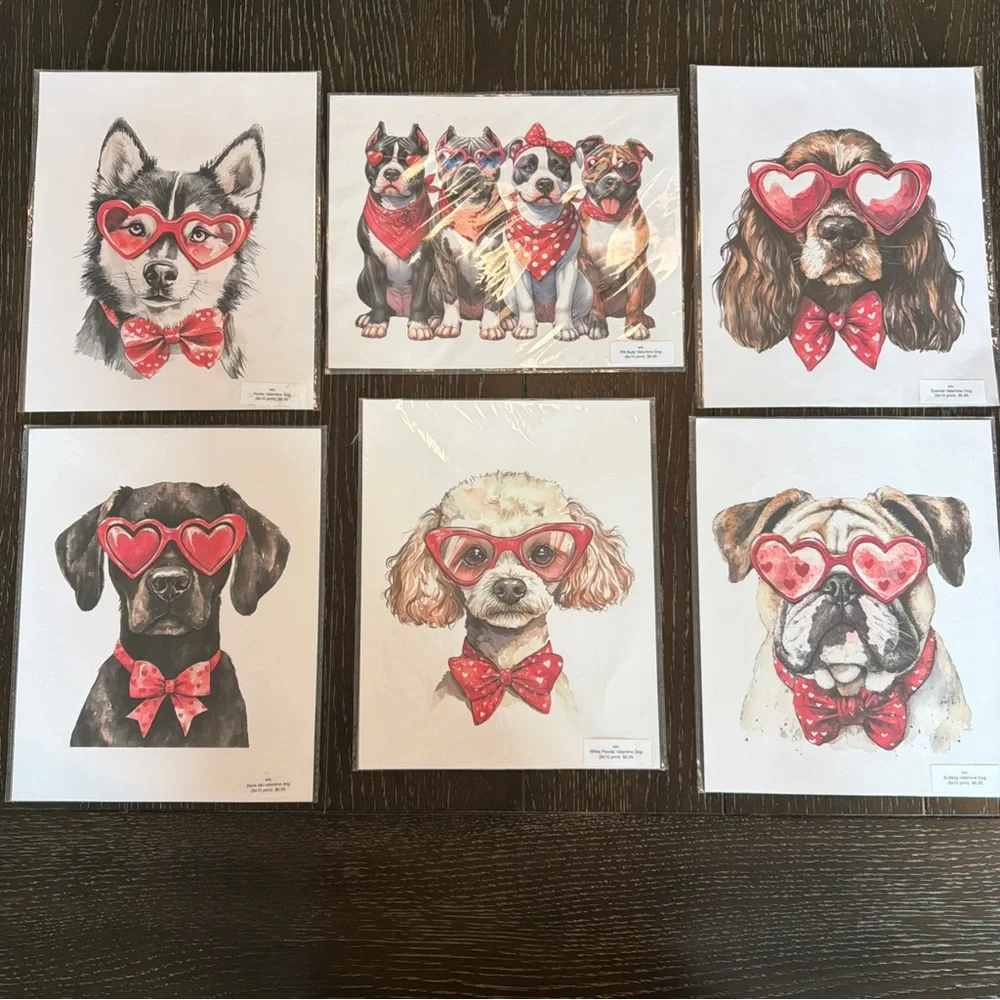 Set of 6 Dogs W/ Sunglasses Prints 8x10” NEW Sealed Husky, Lab, Bulldog,‎ Poodle